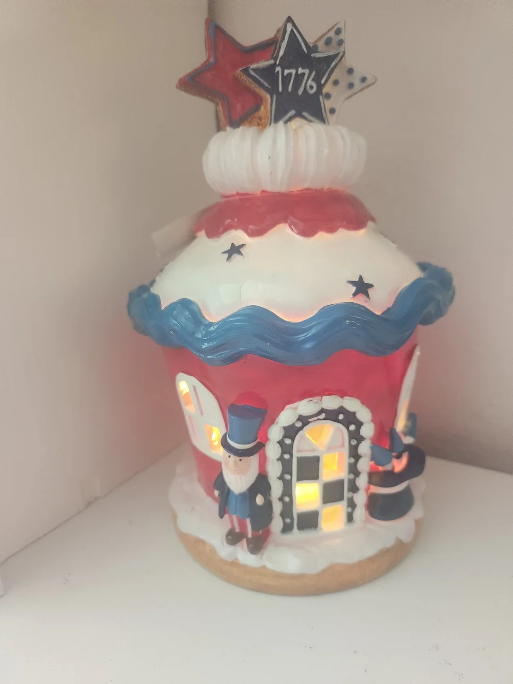 Patriotic Light Up Cupcake House 1776 July 4th Decor